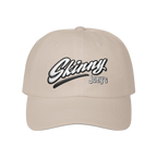 Skinny Joey's retro script dad cap in stone, Italian American pride apparel