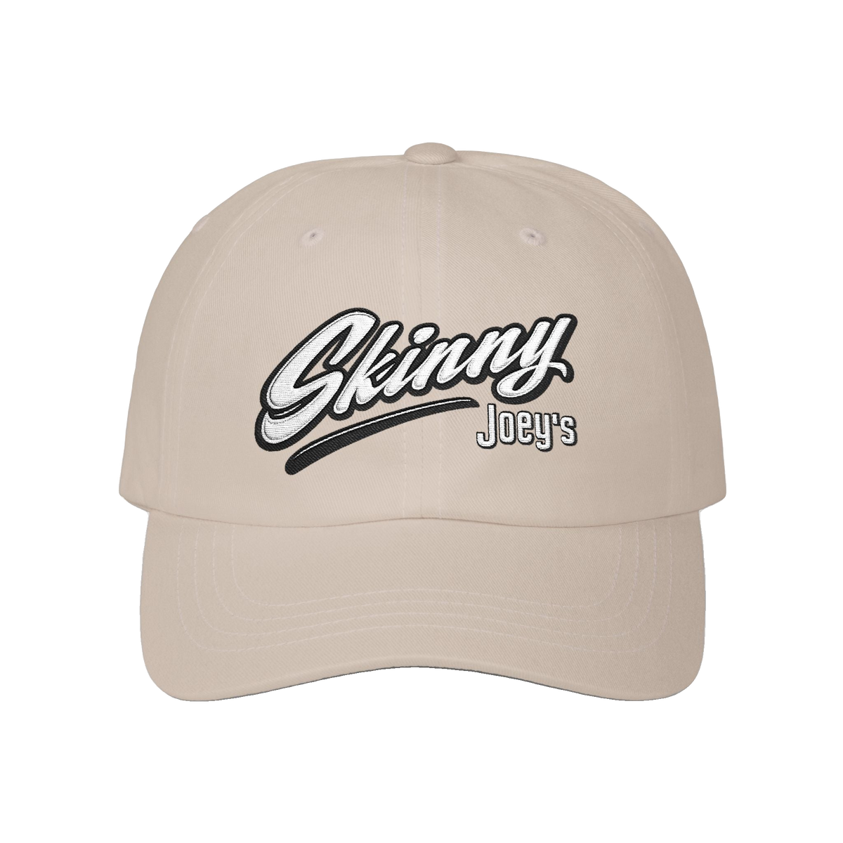 Skinny Joey's retro script dad cap in stone, Italian American pride apparel