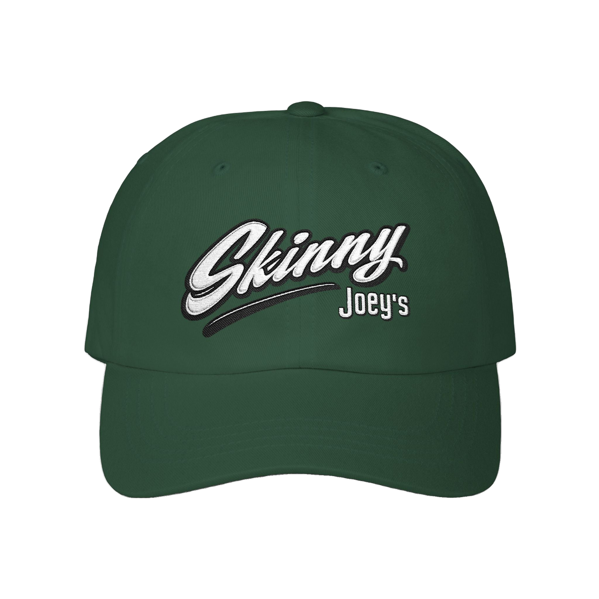 Skinny Joey's retro script dad cap in spruce green, The Skinny Podcast with Joey Merlino & Lil Snuff merch