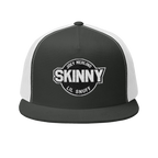 Skinny vintage logo trucker cap in charcoal and white, Philadelphia streetwear