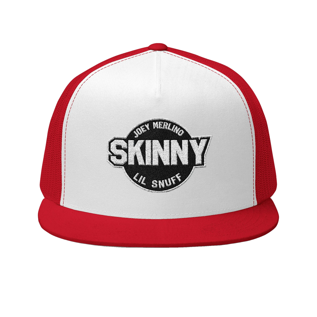 Skinny vintage logo trucker cap in red and white, The Skinny Podcast with Joey Merlino & Lil Snuff merch