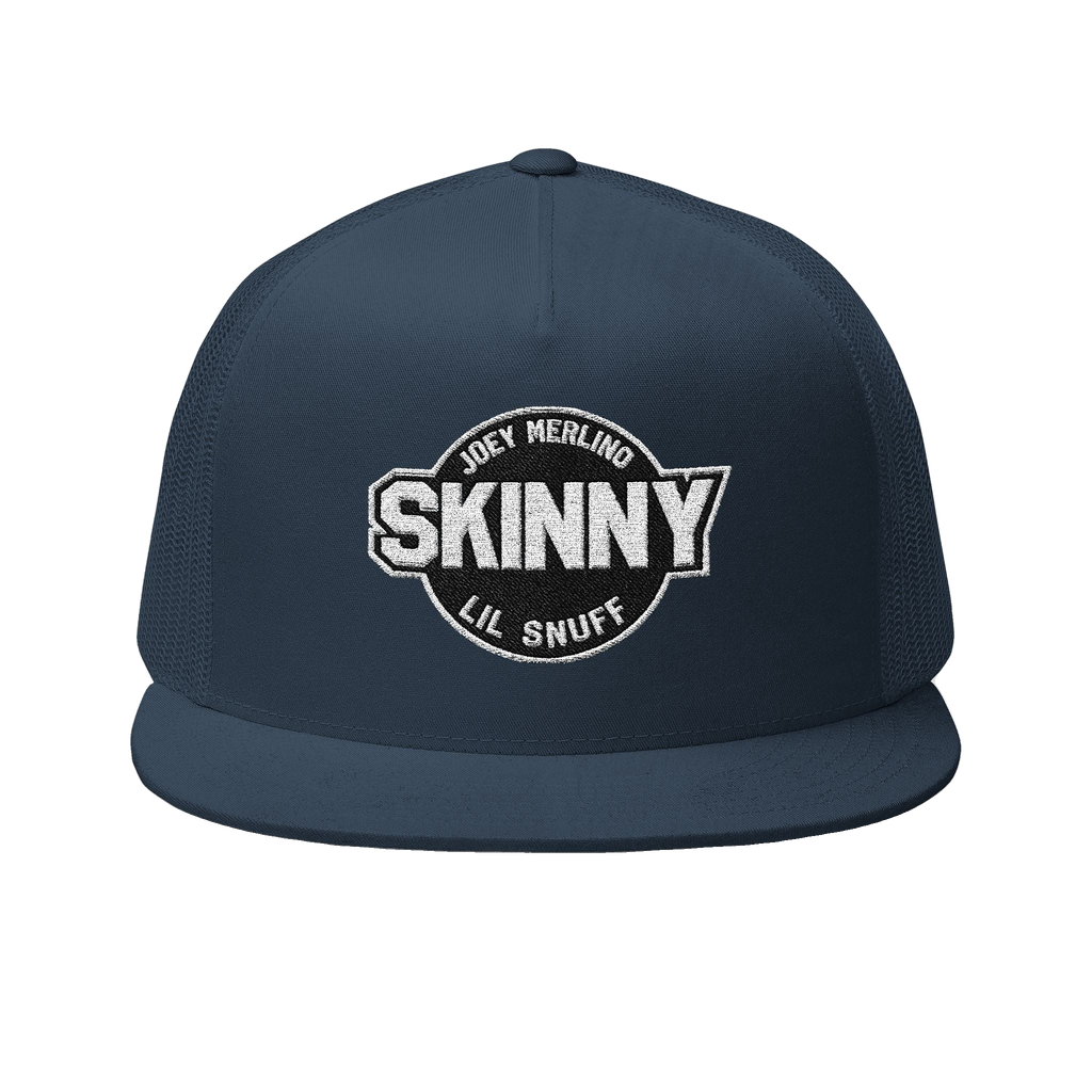 Skinny vintage logo trucker cap in navy, The Skinny with Joey Merlino podcast merch