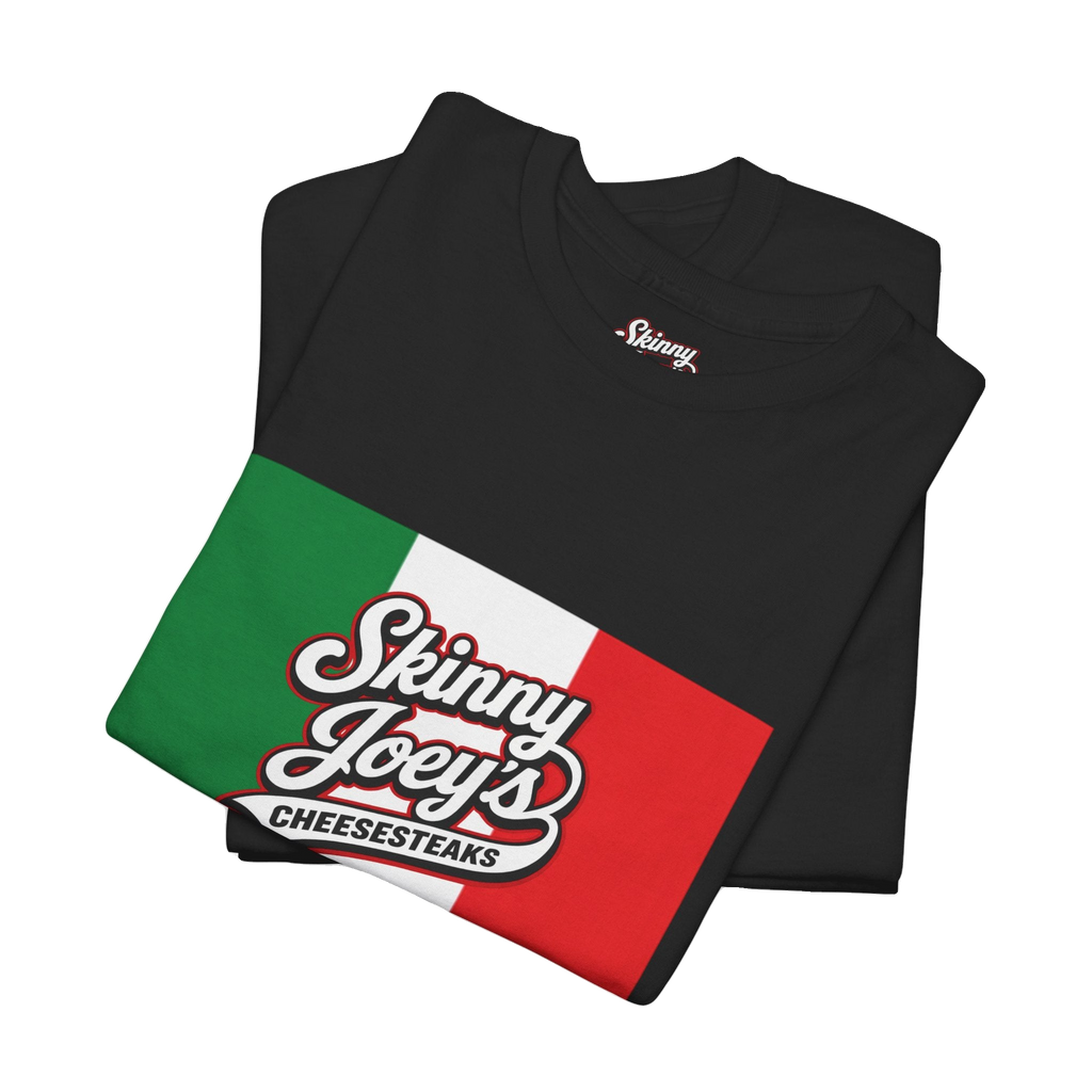 Italian flag Skinny Joey's logo tee, Italian American pride apparel