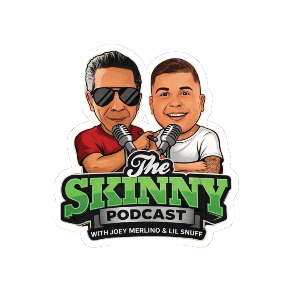 The Skinny Podcast logo kiss-cut sticker, 3x3 in, South Philly streetwear