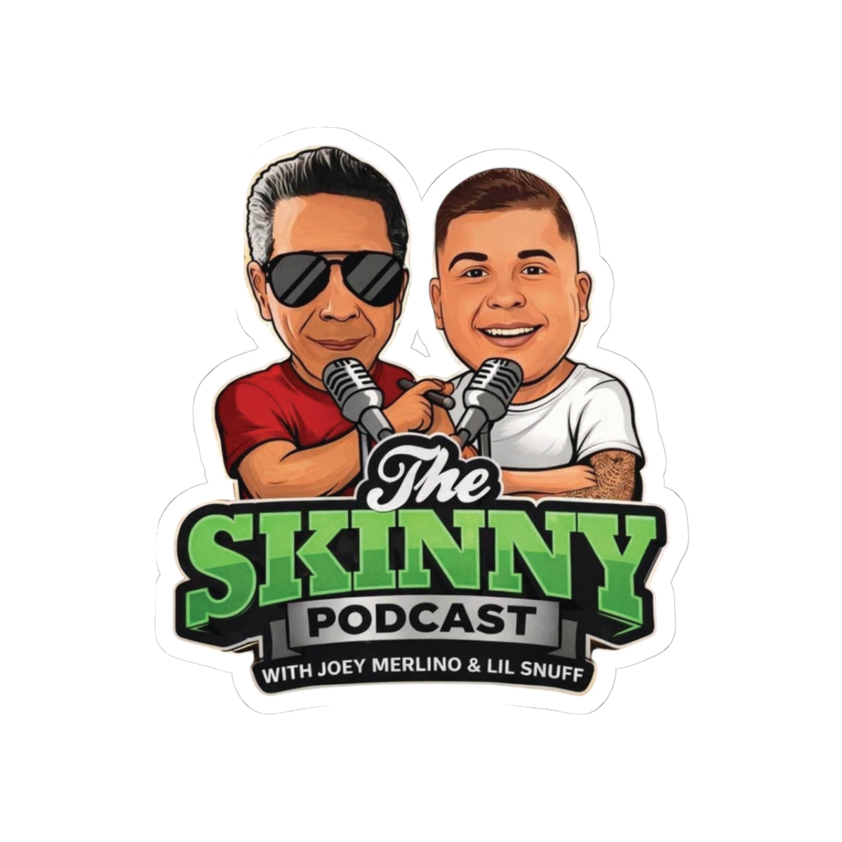 The Skinny Podcast logo kiss-cut sticker, 3x3 in, South Philly streetwear