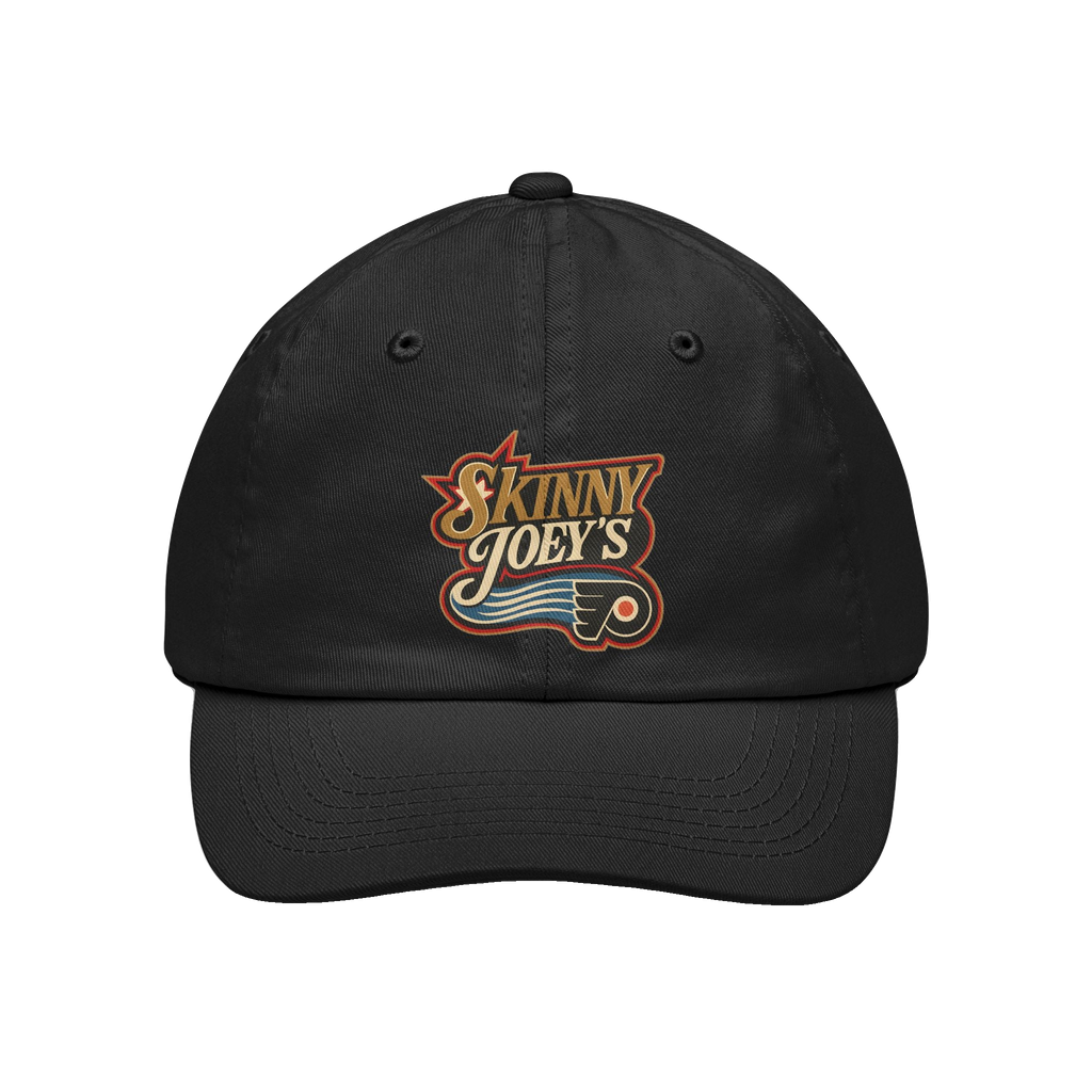 Black cap with 'Skinny Joey's' logo on a white background
