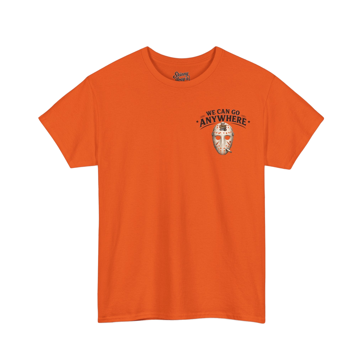 We Can Go Anywhere playoff 3XL-5XL tee in orange, Italian American pride apparel
