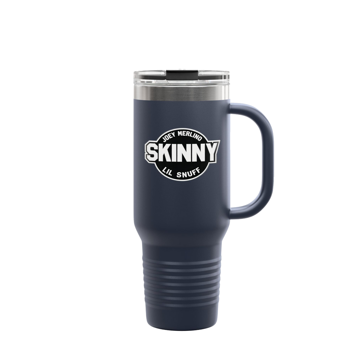 Skinny Joey x Lil Snuff 40oz travel mug in navy blue, Skinny Joey's Cheesesteaks apparel