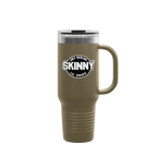Skinny Joey x Lil Snuff 40oz travel mug in olive green, South Philly streetwear