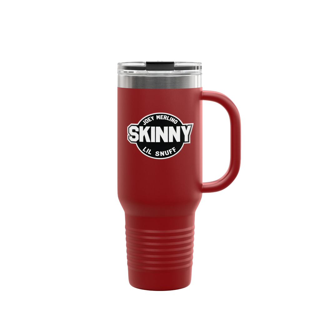 Skinny Joey x Lil Snuff 40oz travel mug in red, Philadelphia streetwear