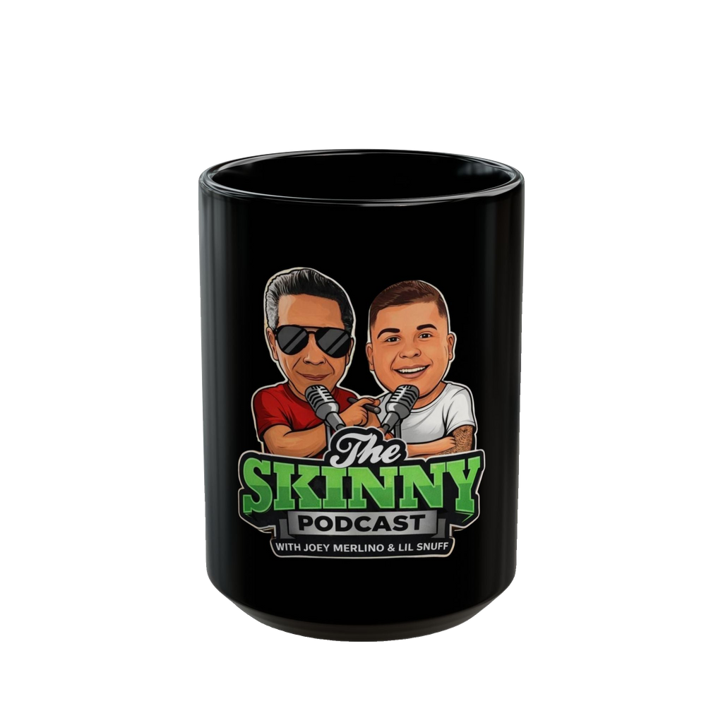 The Skinny Podcast black coffee mug, Philadelphia streetwear