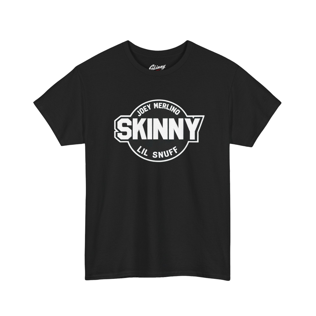 Skinny logo Joey Merlino & Lil Snuff tee in black, Philly culture apparel