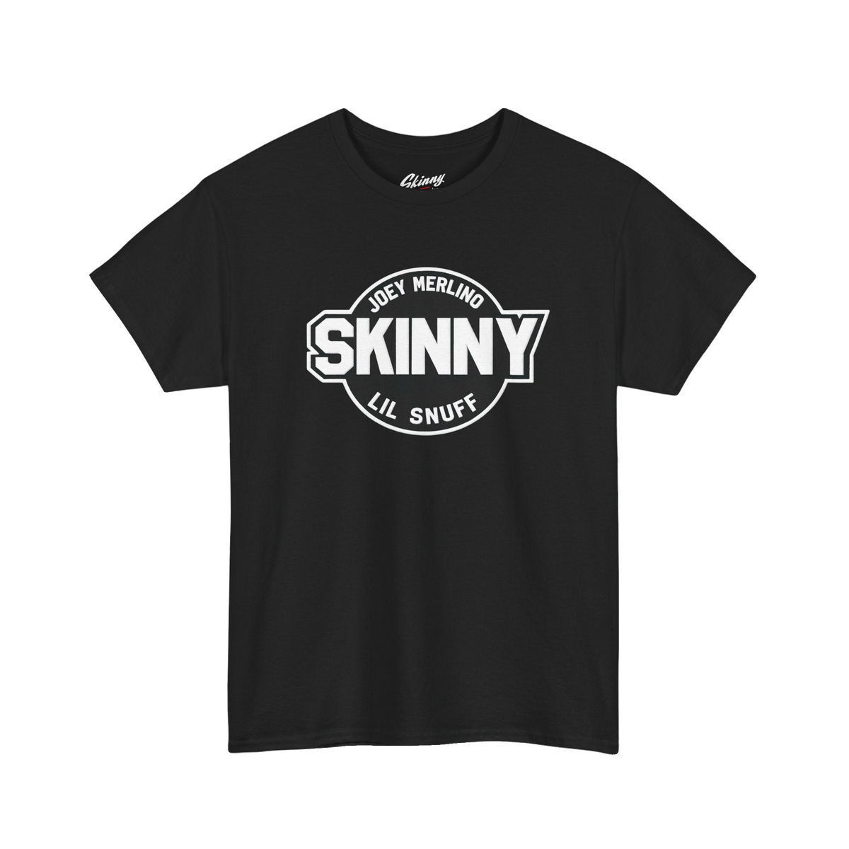 Skinny logo Joey Merlino & Lil Snuff tee in black, Philly culture apparel