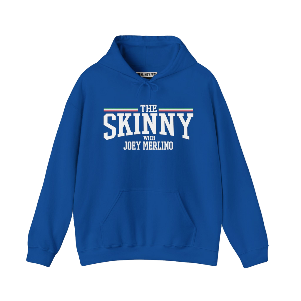 The Skinny Podcast fleece hoodie in royal blue, Philly culture apparel