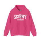 The Skinny Podcast fleece hoodie in heliconia pink, Skinny Joey's Cheesesteaks apparel
