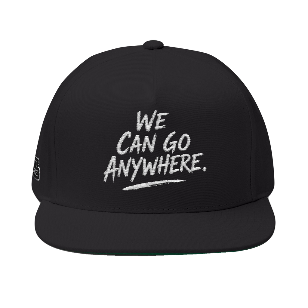 We Can Go Anywhere embroidered snapback in black, Skinny Joey's Cheesesteaks apparel