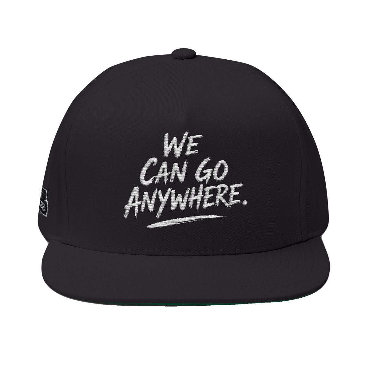 We Can Go Anywhere embroidered snapback in black, Skinny Joey's Cheesesteaks apparel