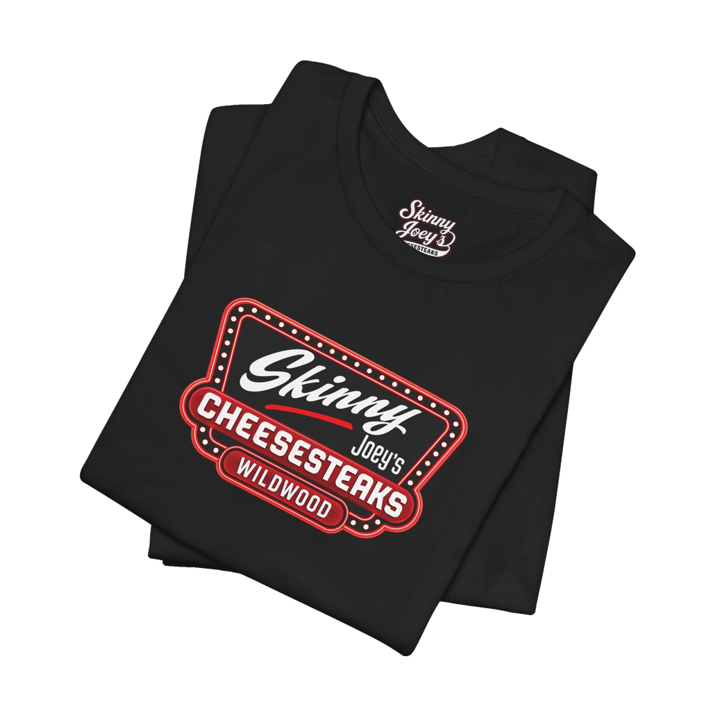 Official Wildwood graphic tee in black, Skinny Joey's Cheesesteaks apparel