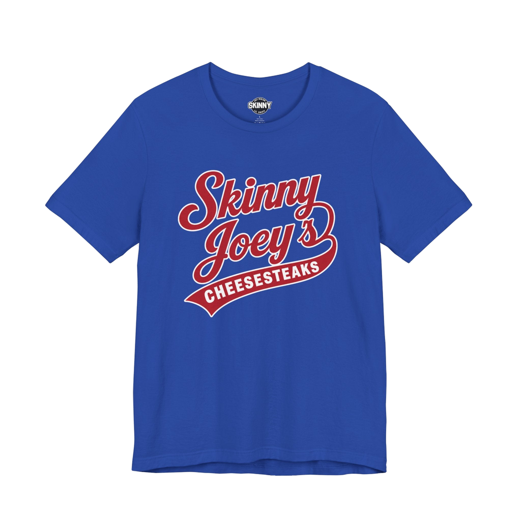 Retro Diner logo graphic tee in royal blue, The Skinny with Joey Merlino podcast merch