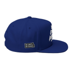 We Can Go Anywhere embroidered snapback in royal blue, side view, Skinny Joey's Cheesesteaks apparel