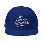 We Can Go Anywhere embroidered snapback in royal blue, front view, Philly culture apparel