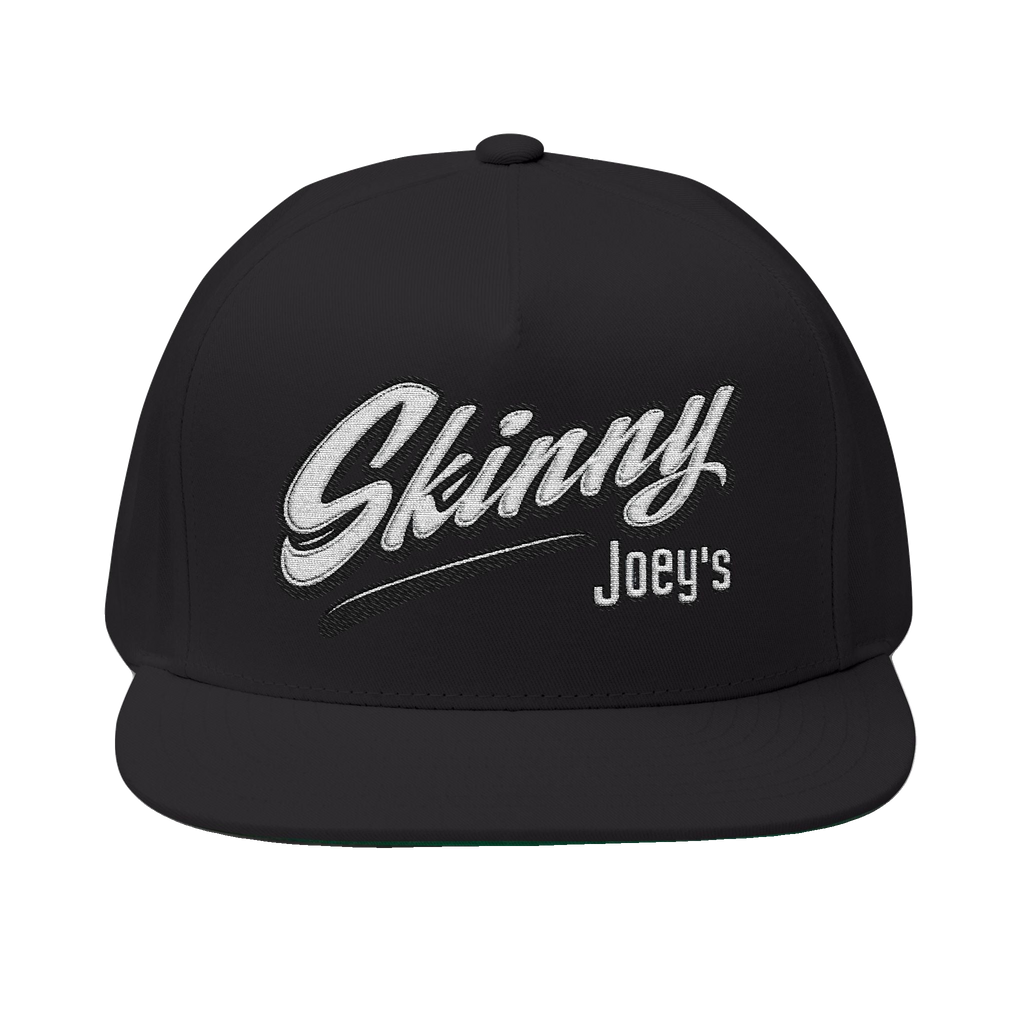 Skinny Joey's embroidered flat bill cap in black, Skinny Joey's Cheesesteaks apparel