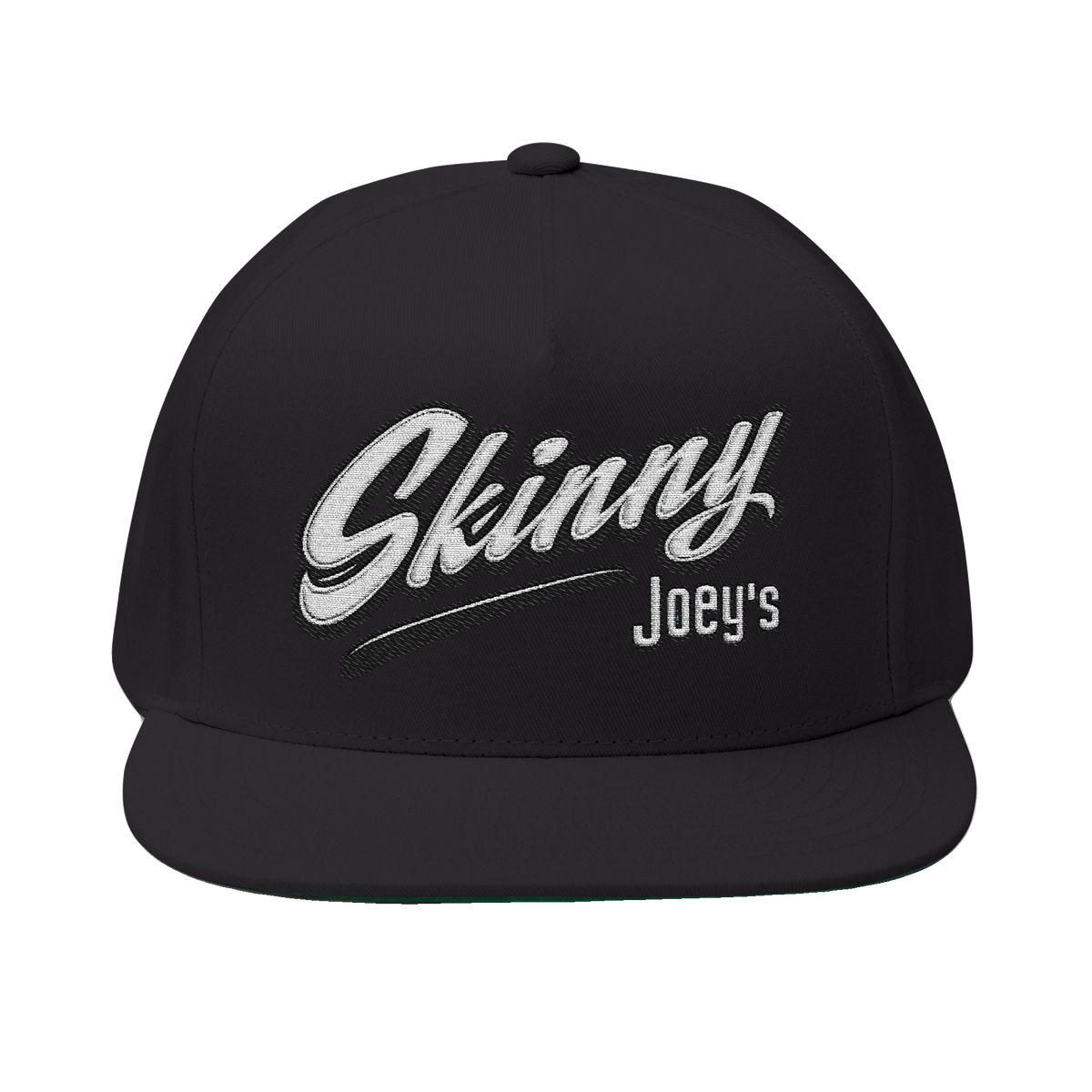 Skinny Joey's embroidered flat bill cap in black, Skinny Joey's Cheesesteaks apparel