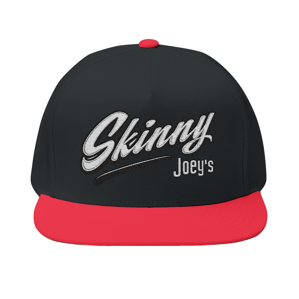 Skinny Joey's embroidered flat bill cap in black and red, Philly culture apparel