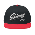 Skinny Joey's embroidered flat bill cap in black and red, Philly culture apparel