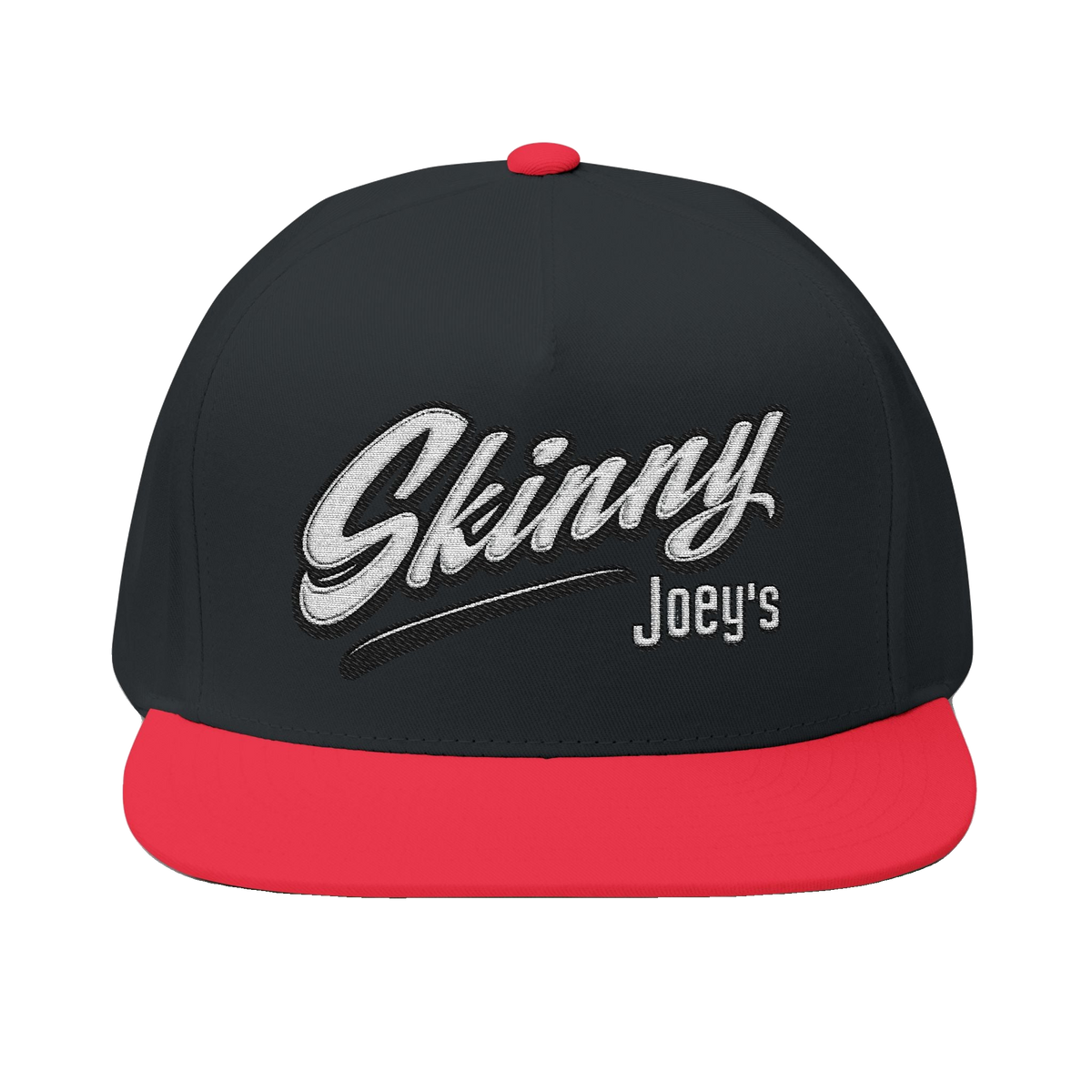 Skinny Joey's embroidered flat bill cap in black and red, Philly culture apparel
