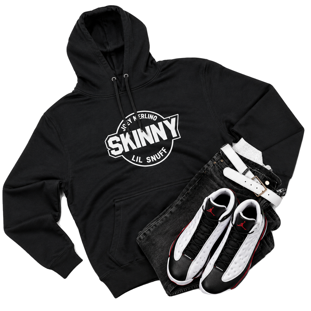 We Can Go Anywhere pullover hoodie in black, Skinny Joey's Cheesesteaks apparel