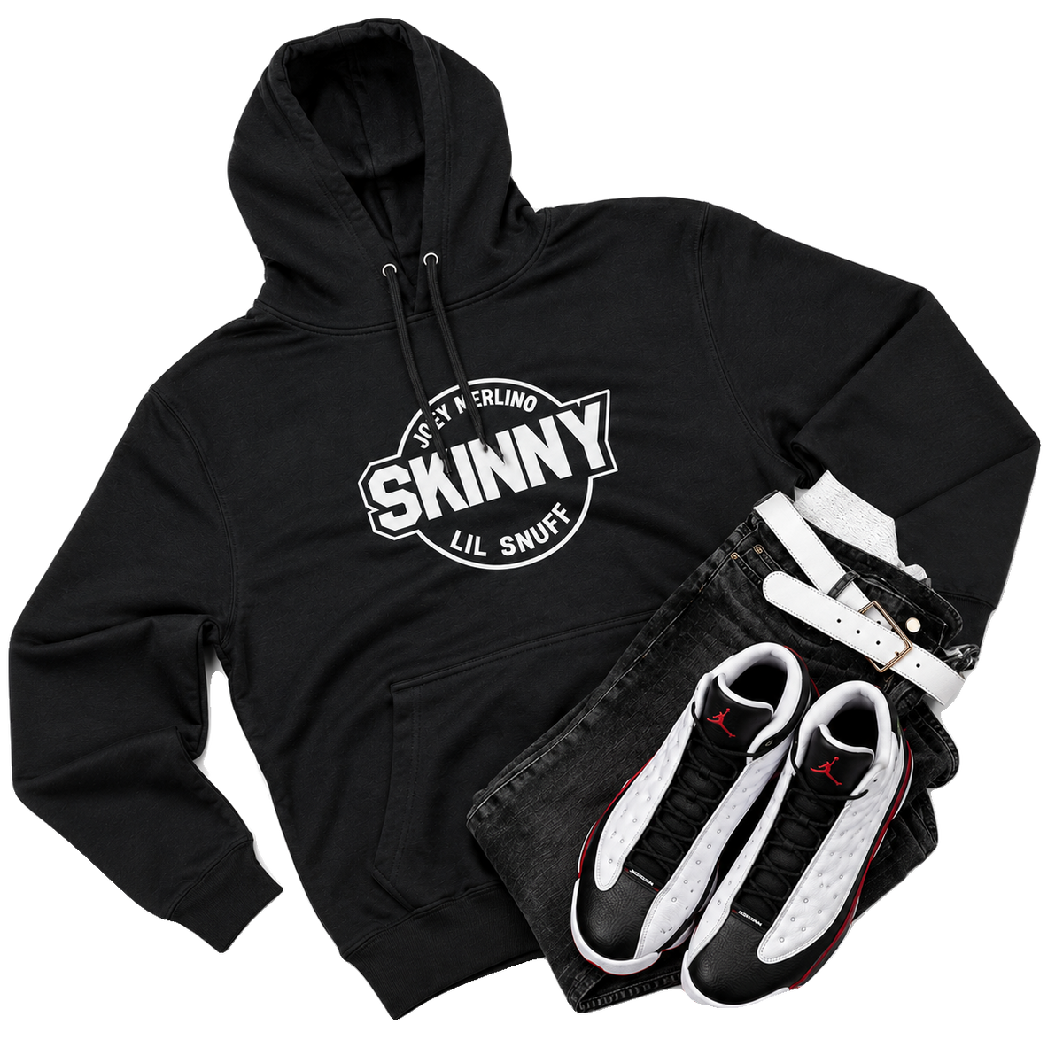 We Can Go Anywhere pullover hoodie in black, Skinny Joey's Cheesesteaks apparel