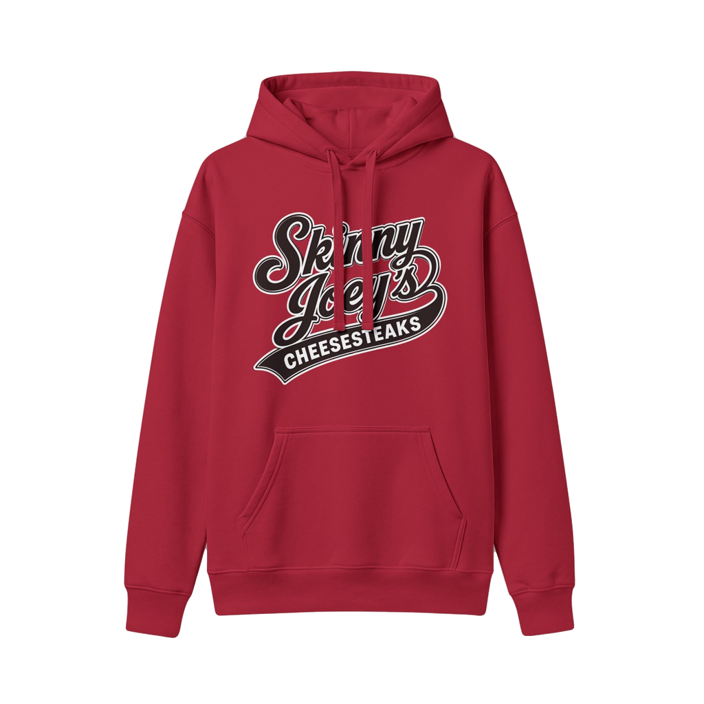 Philly Diner logo hooded sweatshirt in cherry red, Skinny Joey's Cheesesteaks apparel