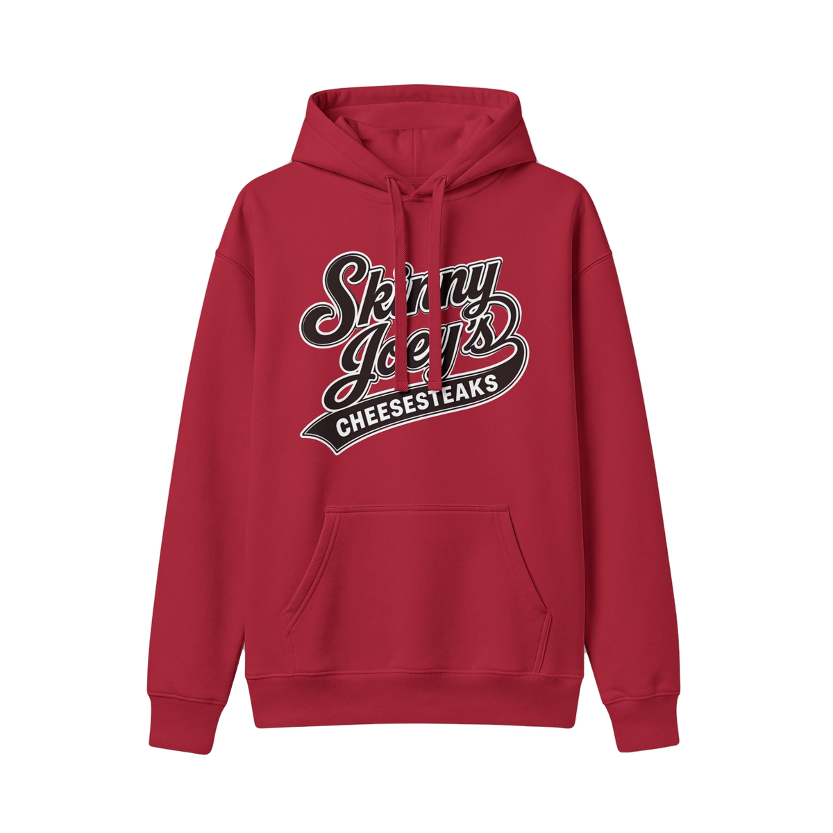 Philly Diner logo hooded sweatshirt in cherry red, Skinny Joey's Cheesesteaks apparel