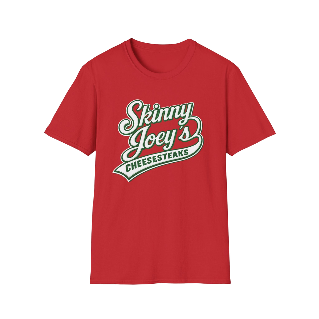 Skinny Joey's Cheesesteaks graphic tee in red, Italian American pride apparel