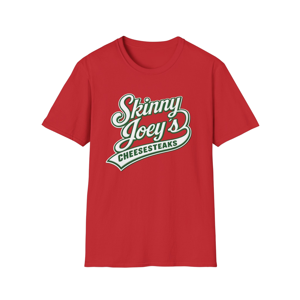 Skinny Joey's Cheesesteaks graphic tee in red, Italian American pride apparel