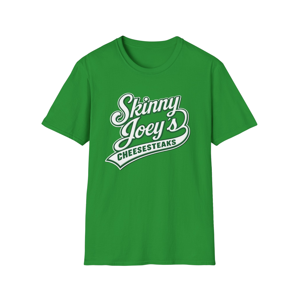 Skinny Joey's Cheesesteaks graphic tee in Irish green, Philly culture apparel
